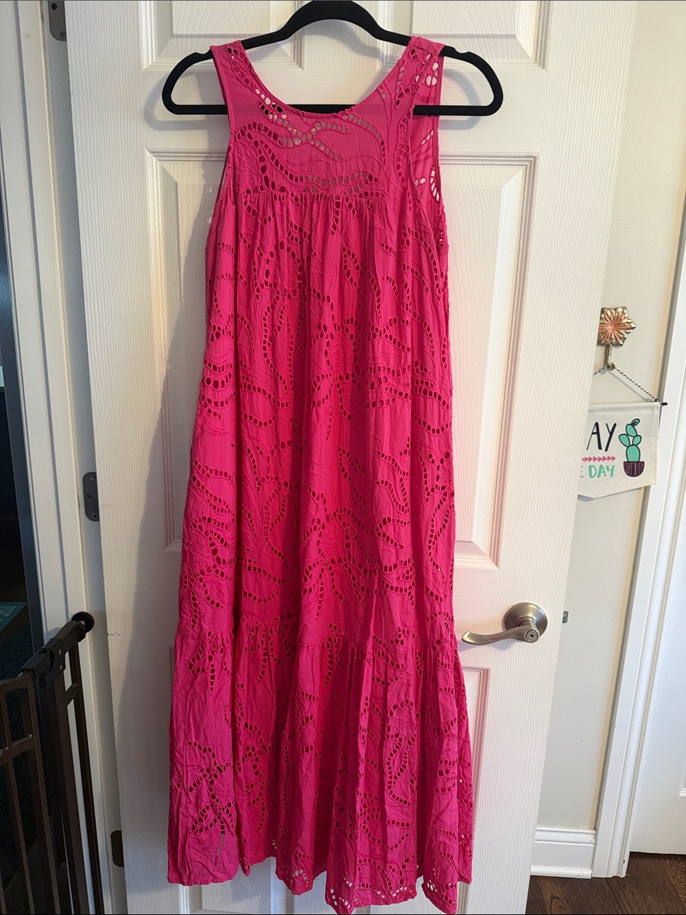 Anthropologie Hot Pink Eyelet Maxi Dress